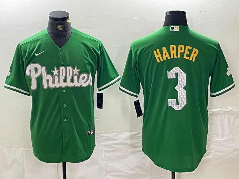 Men%27s Philadelphia Phillies #3 Bryce Harper Green 2024 City Connect Stitched Jersey